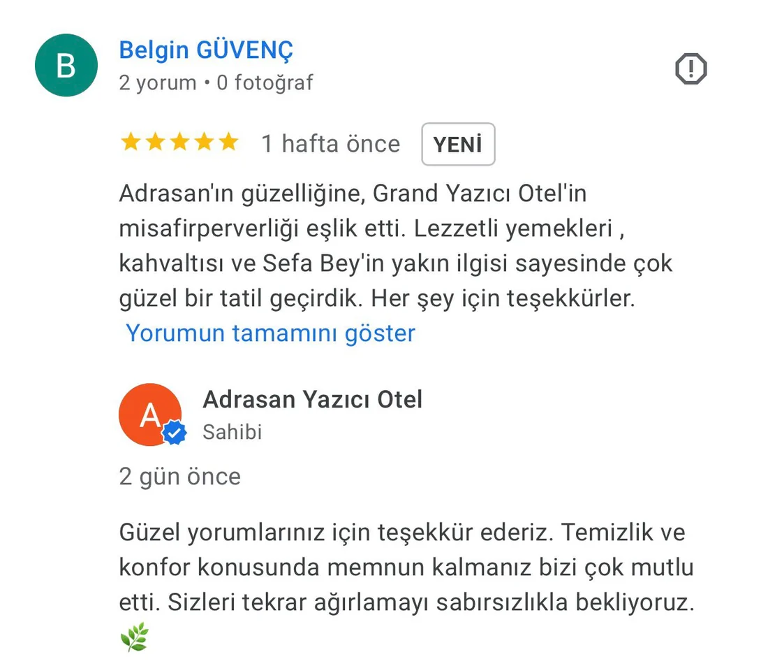 Google misafir yorumu ekran görüntüsü 1
